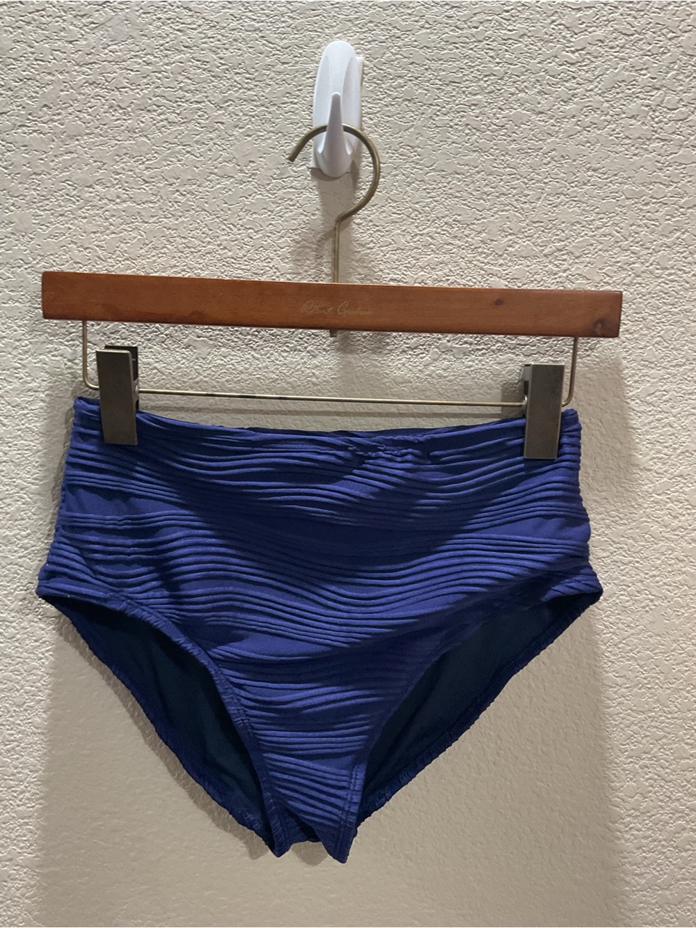 Ribbed High-Waist Swim Bottoms — Blue
